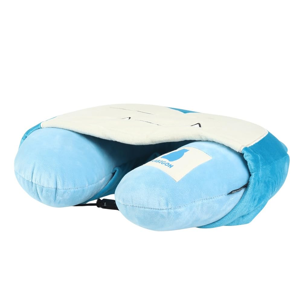 Подушка для шеи с капюшоном Pokemon Snorlax Синяя, Дорожная подушка для шеи с капюшоном, Ремень для багажа с одной кнопкой, Мягкий флисовый аксессуар для путешествий
