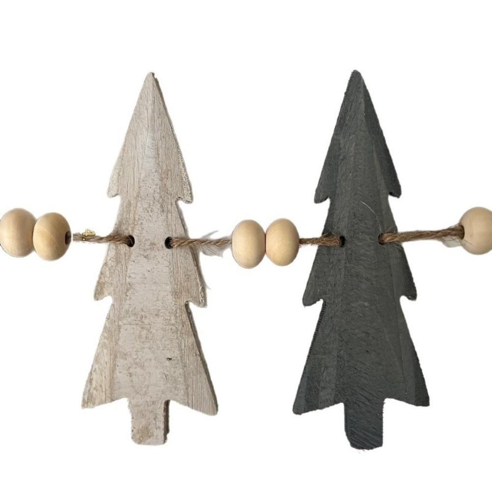 12pcs Wooden Tree Christmas Hanging Pendant String Flag Pine Tree Beads Garland Winter
