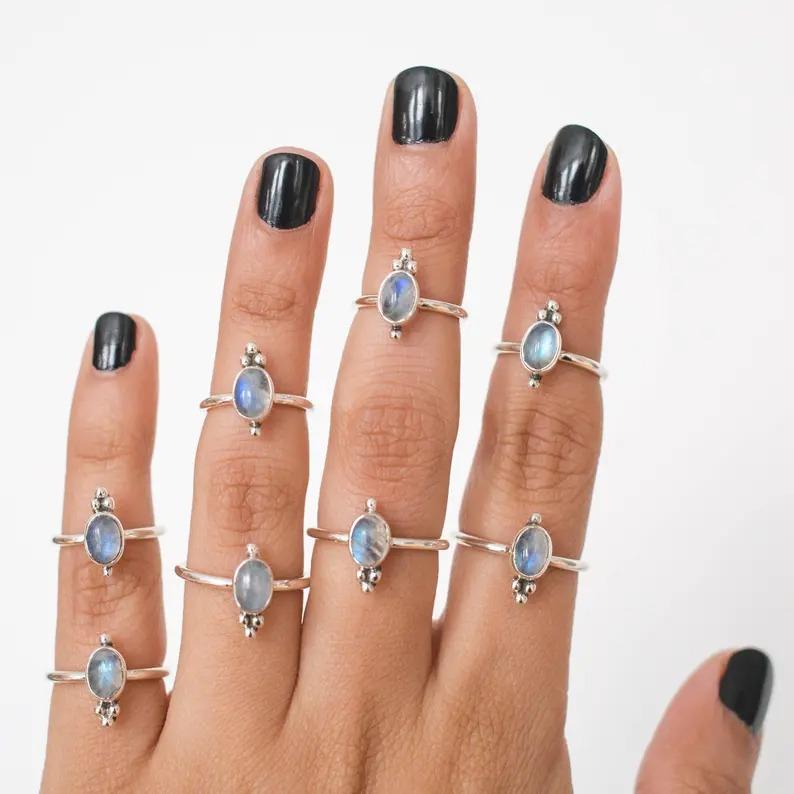 Кольцо из стерлингового серебра 925 пробы с лунным камнем, кольцо с камнем, богемное кольцо, эффектное кольцо, дизайнерское кольцо, подарки для мамы