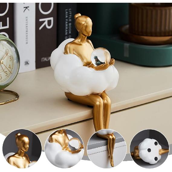 Gold Home Decor Women Thinker Statue, Modern Bookshelf Figurines Accent Decorations for Living Room, Resin Abstract Art Collectible for Office