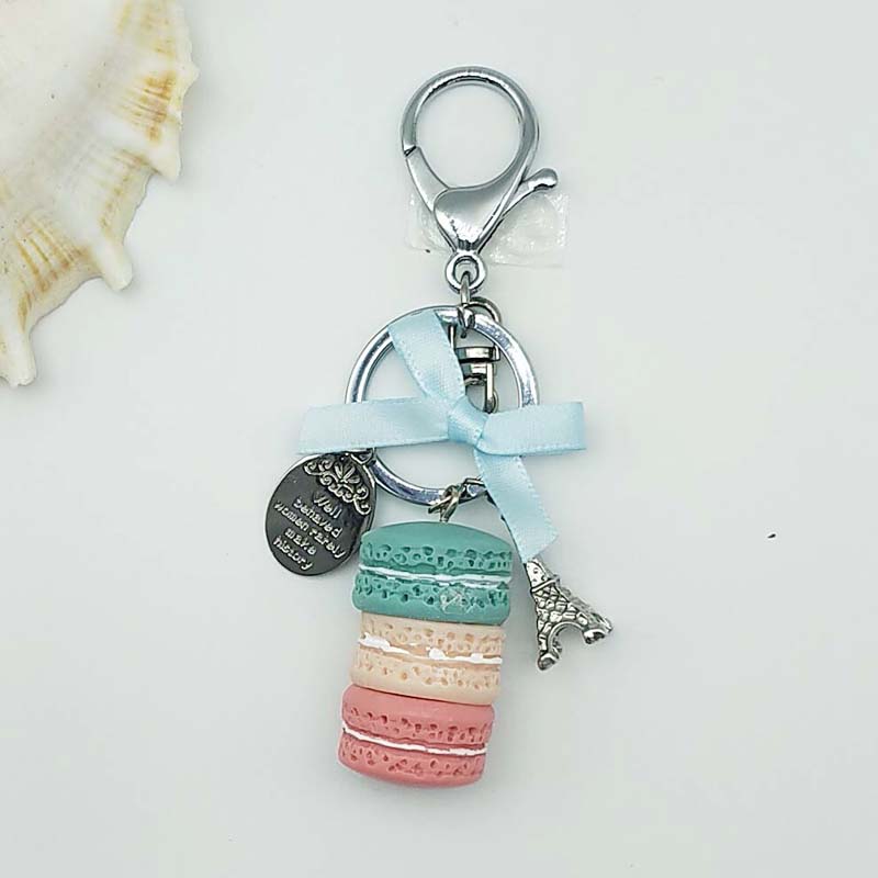 New Cake Key chain fashion car Key Ring Women bag charm accessories France Cake Macarons with Eiffel Tower Keychain gift Jewelry