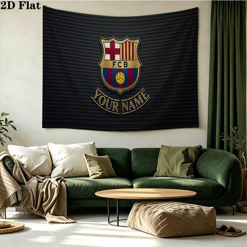 Custom Name FC Barcelona Printed Tapestry – Wall Hanging for Bedrooms, Dorms, and Home Decor