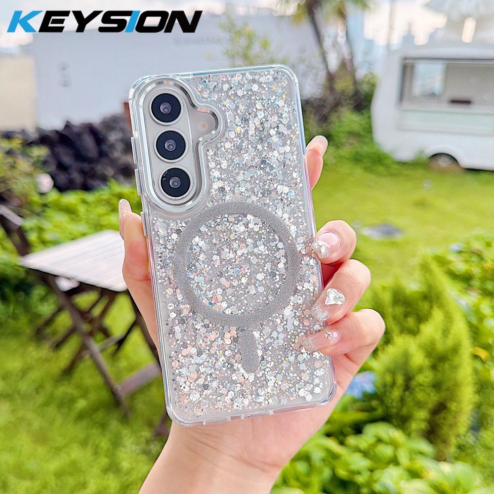 KEYSION Роскошный блестящий магнитный чехол для телефона MagSafe для Samsung Galaxy S23 S24 S25 S26 Ultra 5G S26+ S25 Plus TPU+PC Ударопрочный чехол
