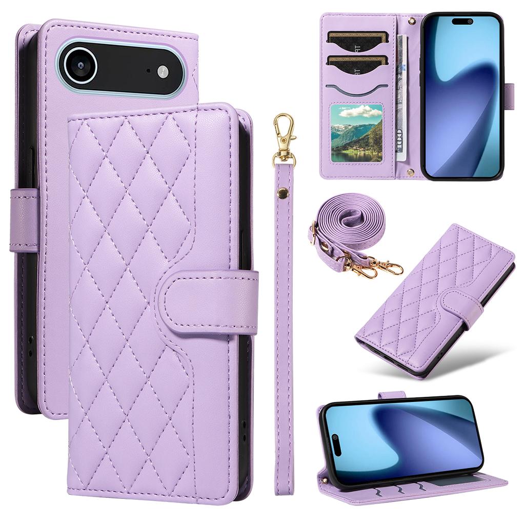 For iPhone 17 Air Wallet Case Rhombus Leather Phone Cover with Strap