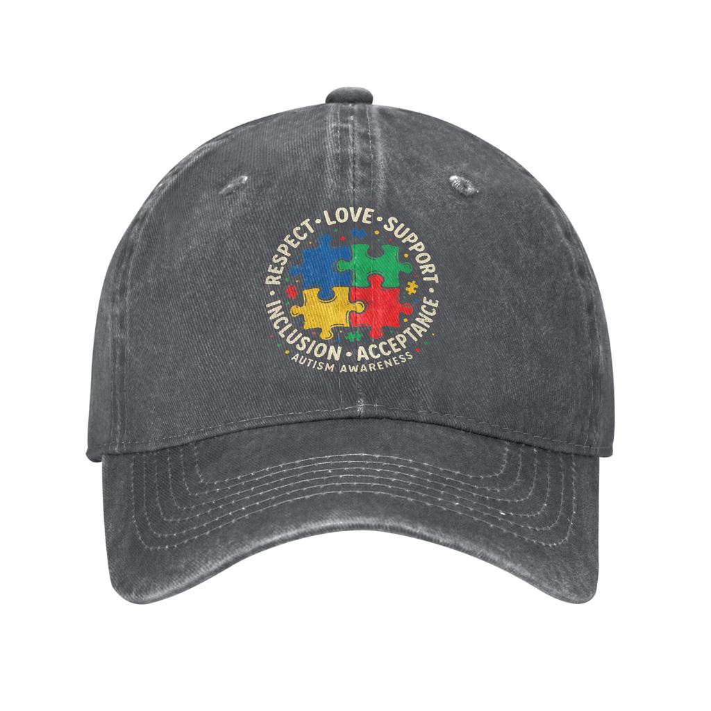 Autism Awareness Respect Love Support Washed Baseball Cap Fitted Retro Sun Trucker Hat Summer Unisex Men Outdoor Snapback Cap