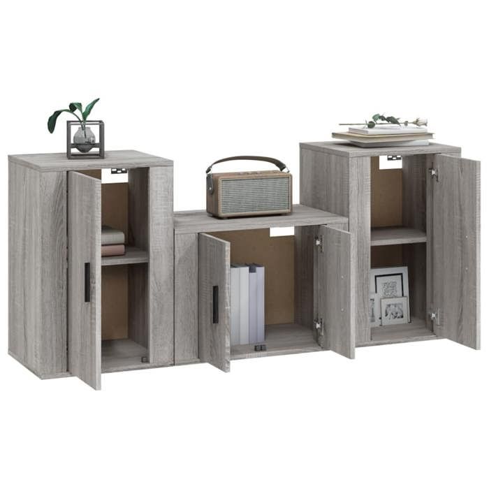 Meuble TV - Maison Exclusive - Ensemble 3 pièces - Sonoma gris - Bois d'ingénierie - Design mural