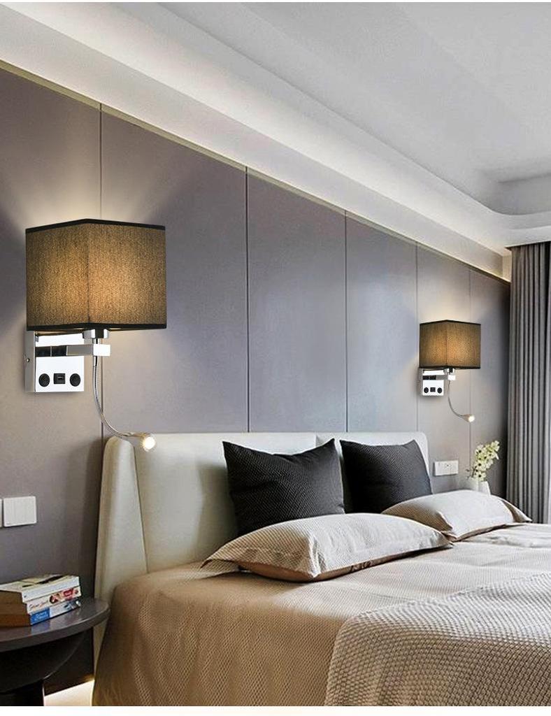 European LED Wall Lamp with USB: Dimmable Fabric Bedside Light for Bedrooms