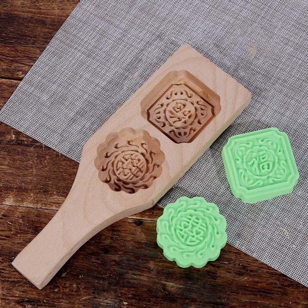 Double Slot Wooden Mooncake Mold Clear Texture Traditional Dessert Press Kitchen Gadgets
