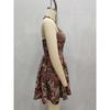 Women Halter Square Neck Floral Jacquard Mini Dress Backless High Waist Flared Skirt Elegant Slim Fit Summer Party Club Cocktail Short Sundress