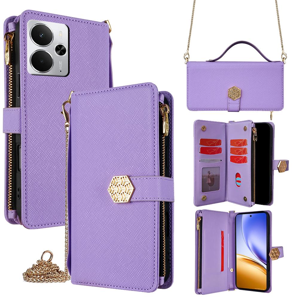 For Realme 14 5G Case Cross Texture PU Leather+TPU Wallet Phone Cover with Strap