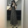 Summer 2024 Hepburn-Style Black Floral Slimming Long Dress for Women