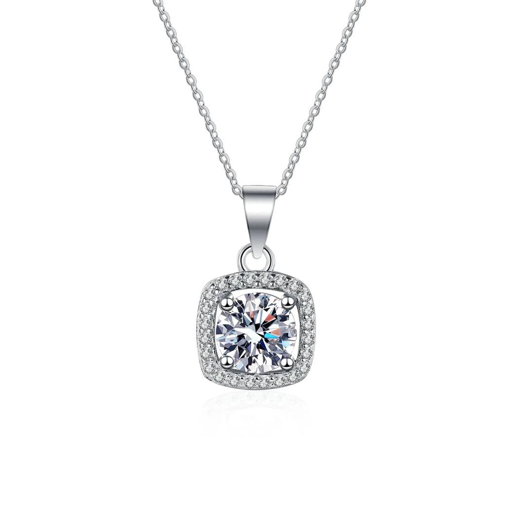 Fashion 1/2CT Real Moissanite Necklace Sterling Silver VVS Lab Diamond Halo Pendant Necklace for Women Birthday Gift Jewelry