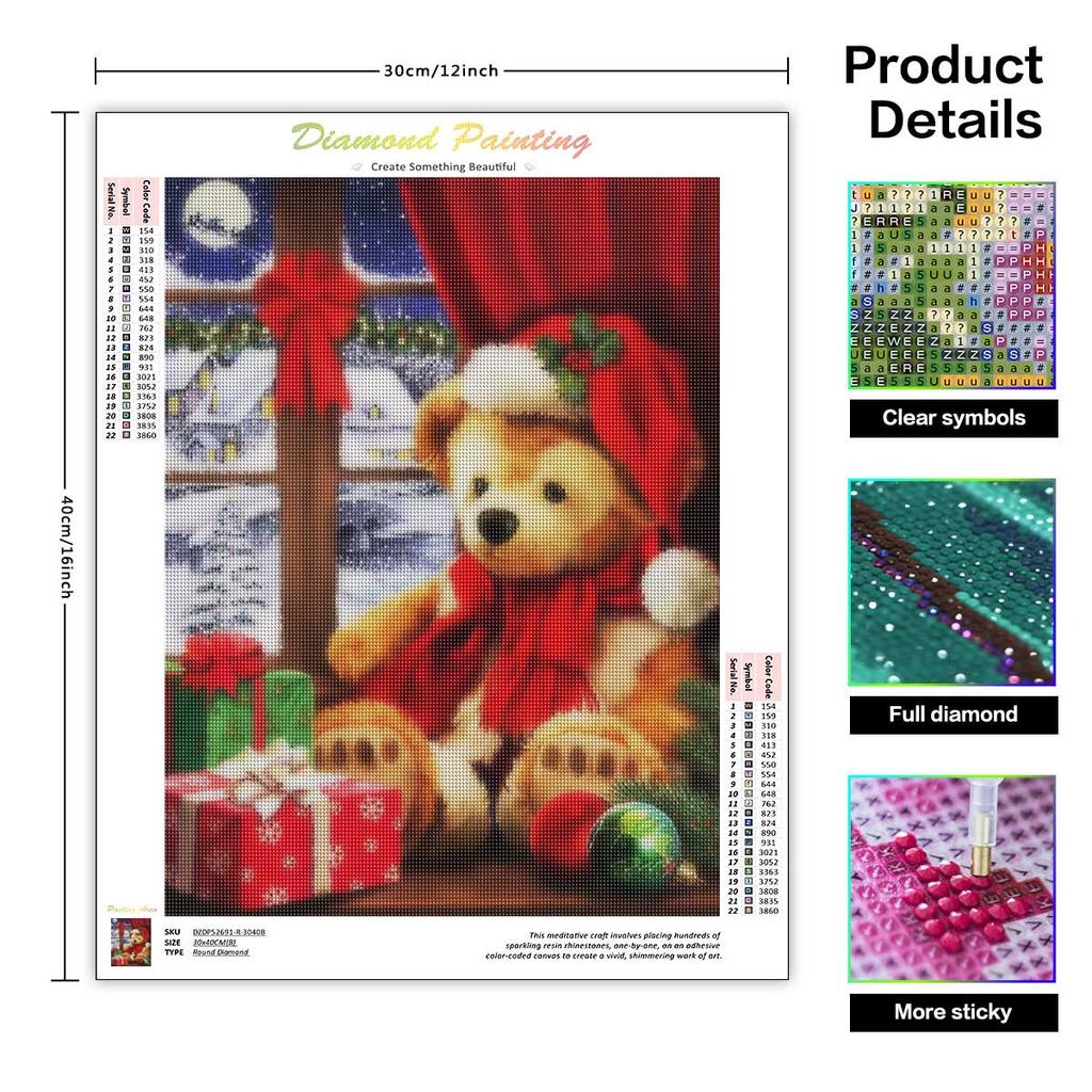 5D Алмазная вышивка крестом Рождественский медведь Алмазная картина Животное Мозаика Окно Изображение горный хрусталь Подарок 30x40 см/12x16 дюймов