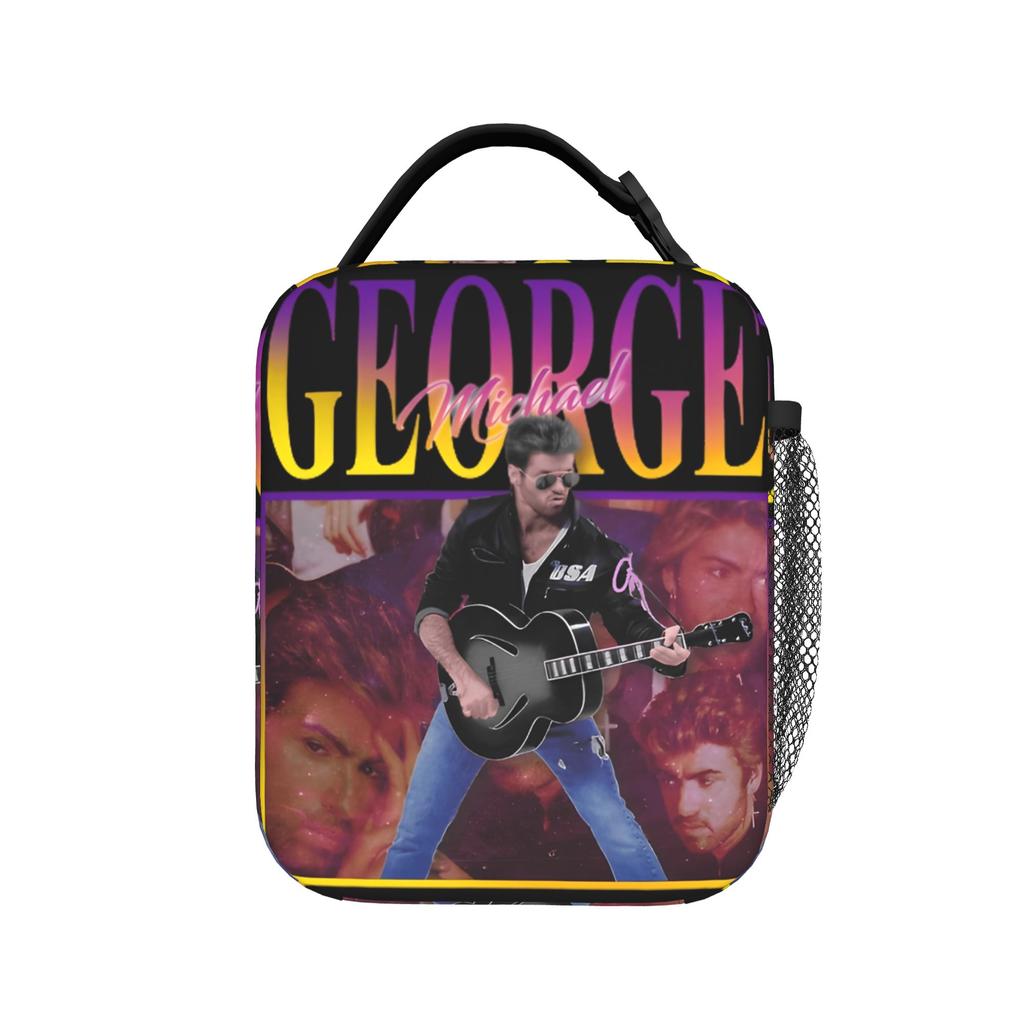 George Michael British Singer Lunch Bag Zipper Lunch Box Unisex Outdoor Picnic Cooler Bag Casual Oxford Thermal Tote Handbags