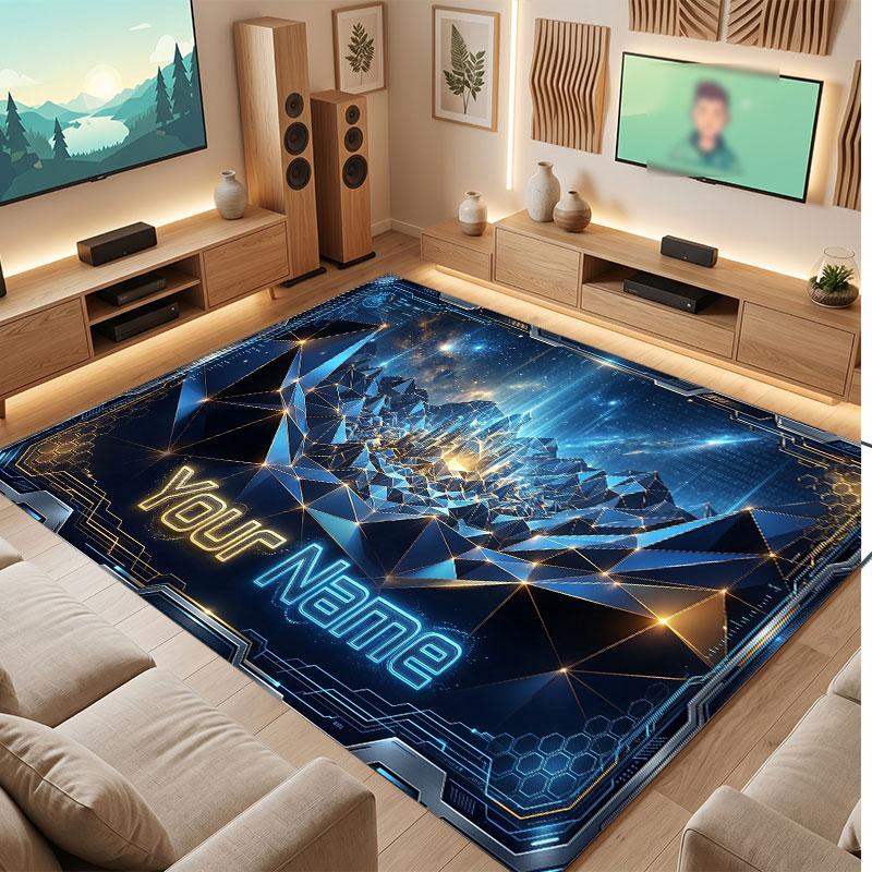 Space Cosmic Theme Crystal Velvet Floor Rug Personalized Custom Name Text Warm Carpet Home Decoration