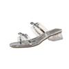Fashion Fashion Crystal Square Heels Women's Square Toe Open-toe Butterfly Knot Transparent Band Non-slip Kitten Heels