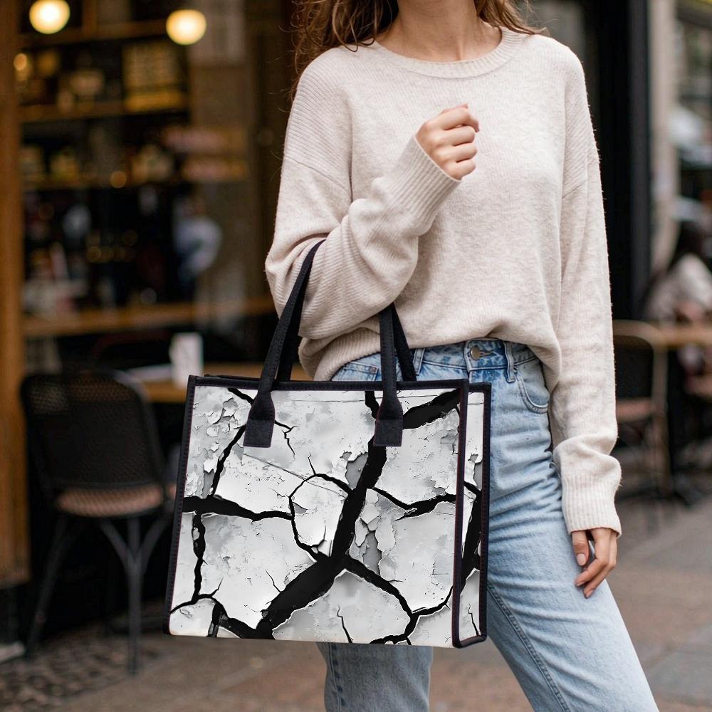 Cracked Pattern Tote Bag Large Capacity Daily Use Handbag Fashion Casual Shoulder Bag for Women Street Shopping Portable Purse