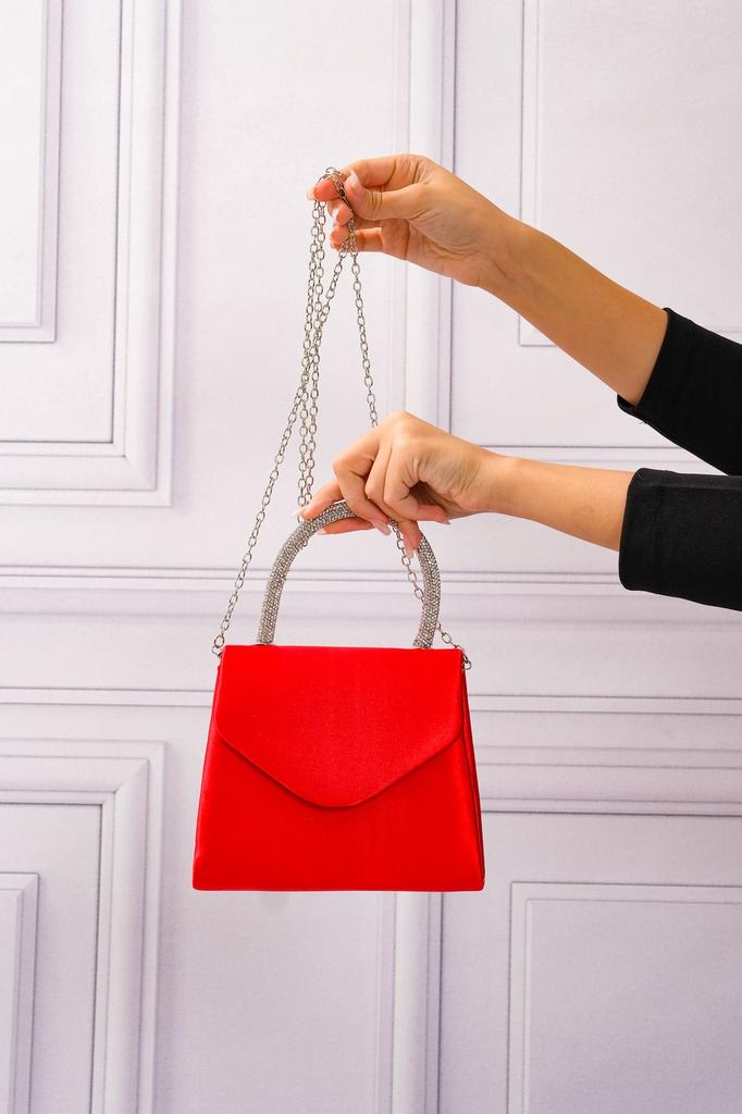 Women's Stylish and Useful Evening Dress Bag Women's Nude Satin Evening Dress Shoulder Bag with Stone Holding Detail