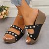 Summer Women's Platform Open Toe Wedge Sandals Thick Sole Peep-Toe Studded Hollow Out Design Slippers