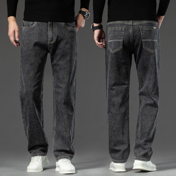 2024 Новые осенне-зимние мужские плюшевые/обычные джинсы свободные прямые большие размеры высококачественные деловые повседневные длинные брюки