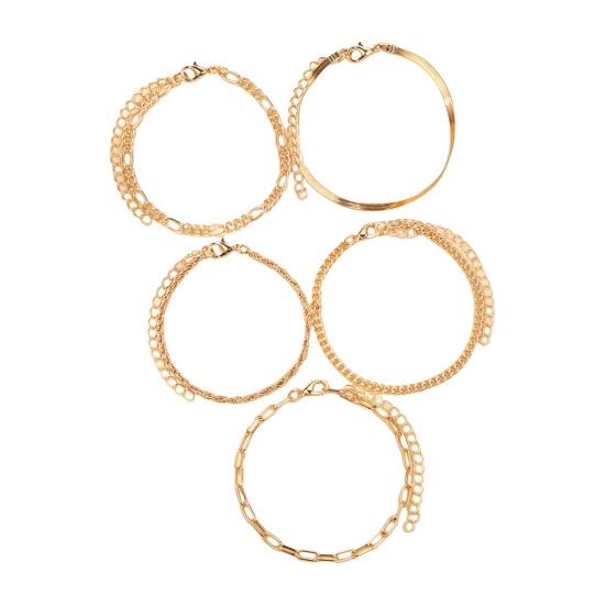 5 Pcs Women Bracelet Lobster Clip Closure Adjustable Hollow Chain Solid Color Wristband