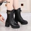 FiveFive Женские британские полусапожки Корейские короткие сапоги Женские сапоги на толстом каблуке Женская обувь
