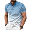 Новые мужские летние футболки со стойкой, градиентной расцветки, повседневные, с коротким рукавом, для гольфа, хенли