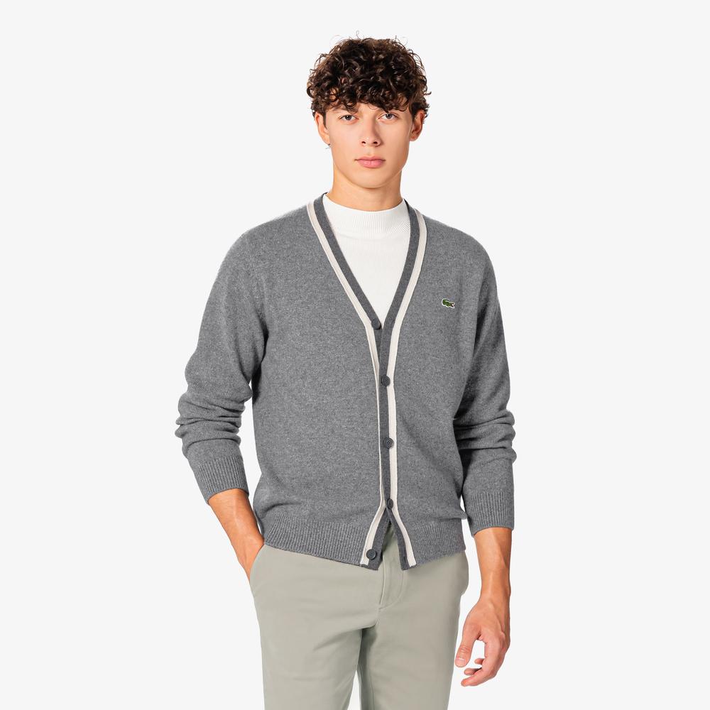 Мужской шерстяной кардиган Lacoste с V-образным вырезом Ah660E-55N Cca