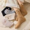 Winter Warm Socks for Women Korean Love Heart Embroidery Mid-Calf Sock Solid Color Ladies Terry Socks