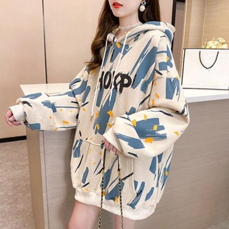 Spring and Autumn Women's Sweatshirt Enlarged Loose Versatile Western-style Long-sleeved Hooded Sweater