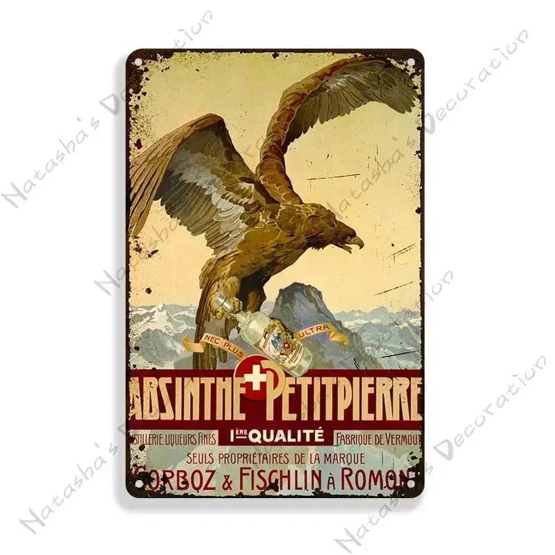 DORA Металлическая табличка Absinthe Металлическая жестяная табличка Пивной бренд Металлические знаки Настенная тарелка Винтажная металлическая табличка Мужская берлога Домашняя табличка Стена Промышленный декор