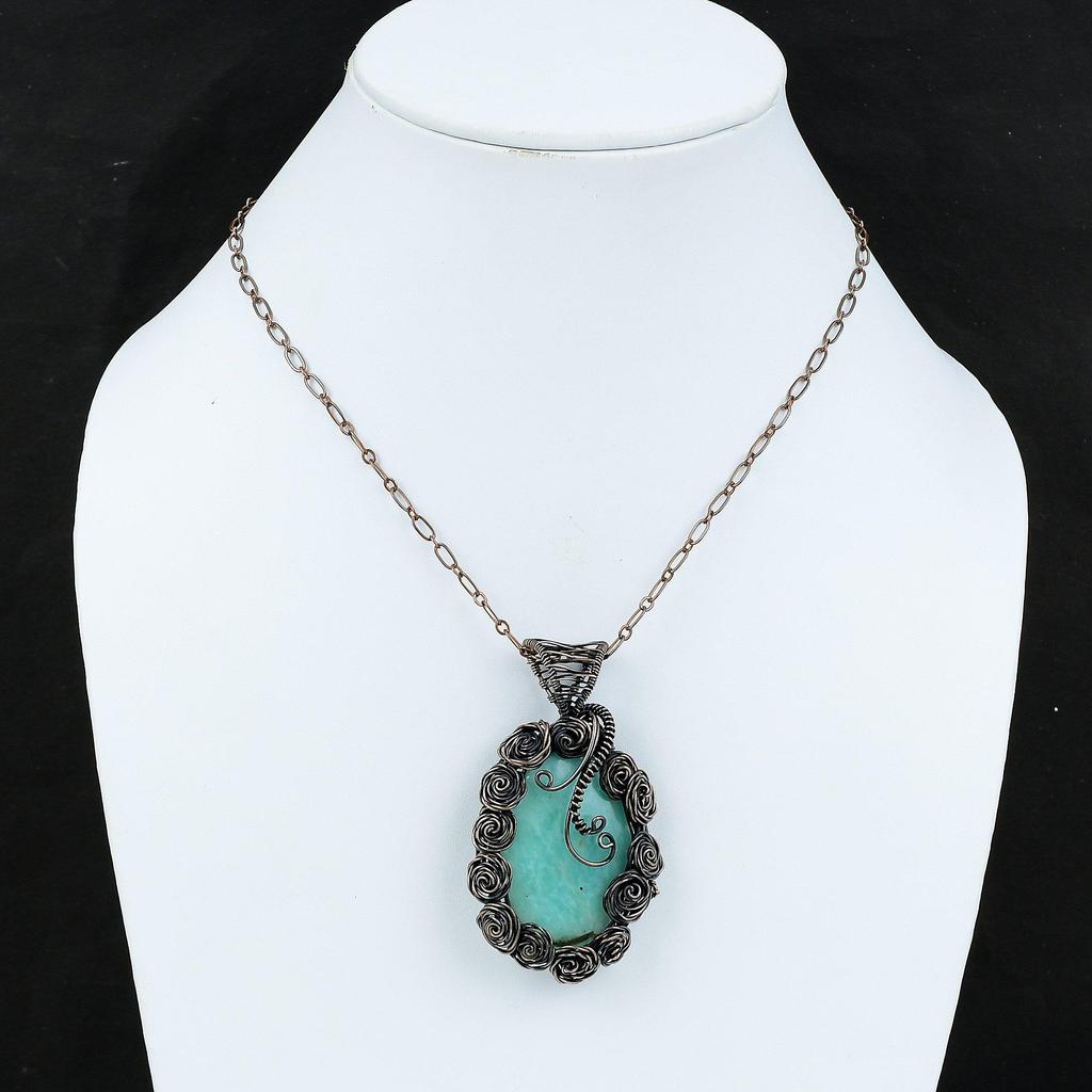 Медный кулон с амазонитом, кулон в проволочной обертке, кулон с драгоценным камнем, ювелирные изделия из проволочной обертки, кулон ручной работы, медные украшения для подарка, кулон с камнем по случаю рождения