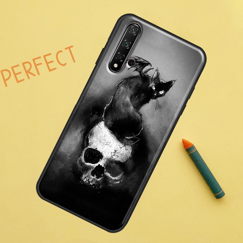 Черный чехол с изображением черепа кошки и готической ведьмы для Huawei P30 Pro P20 P40 Lite Nova 8i 7i 3i 11i 5T 9 10 SE Y60 Y61 Y70 Y90 P Smart Z