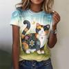 Футболка с милым котом на 3D-принте для женщин, футболки с изображением цветов, растений и животных, летние повседневные свободные футболки с круглым вырезом и короткими рукавами