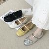 Bow Silver Mary Jane Single Shoes Women's 2025 Summer New French Flat Bottom Round Head Light Mouth One-word Ballet Shoes