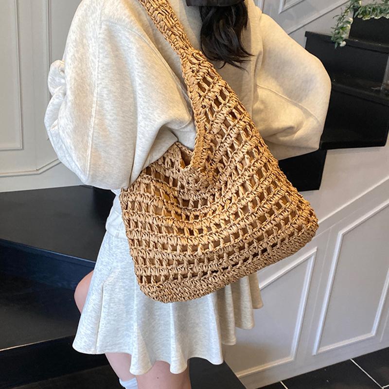 Летняя плетеная соломенная сумка для женщин Сумка через плечо Рафия Бумажная веревка Бохо Пляжные сумки Повседневная сумка-мессенджер Crossbody Женский кошелек