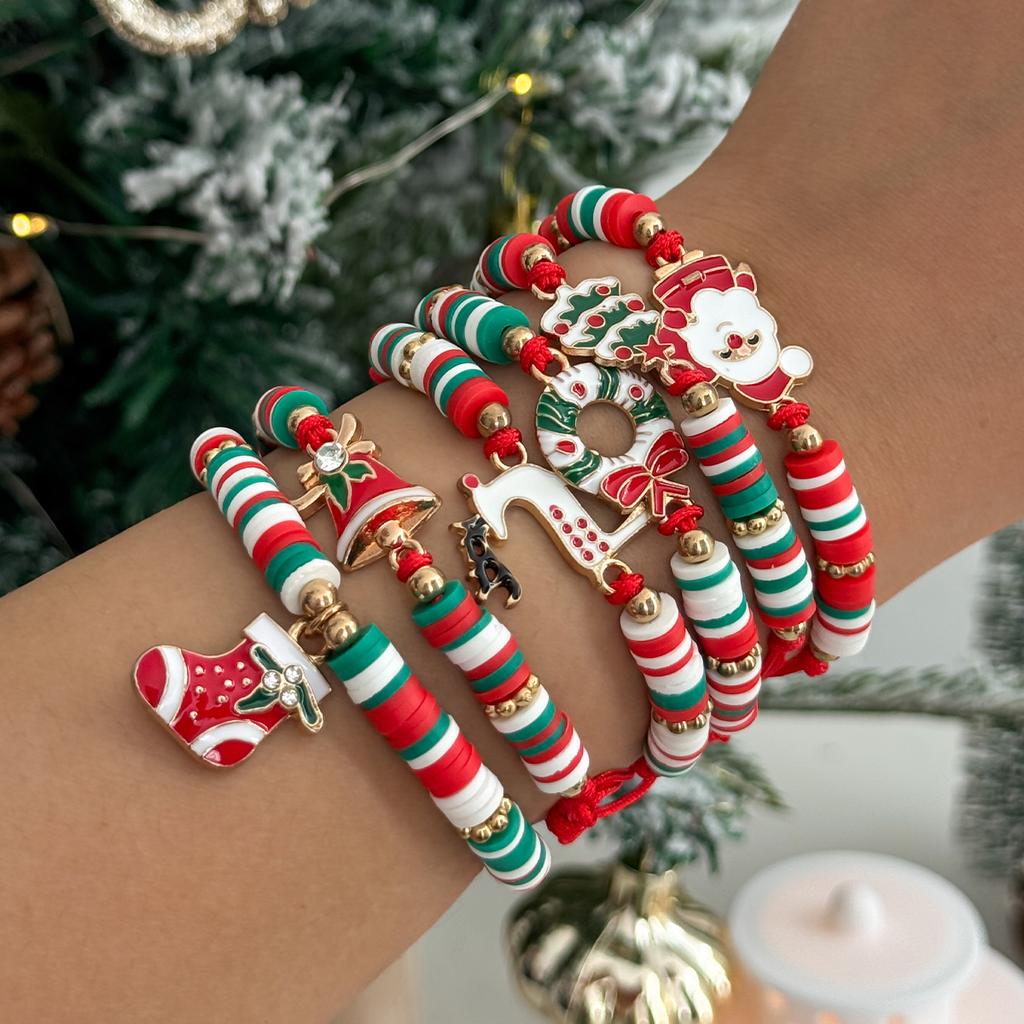 SHIXIN 6Pcs/Set Christmas Bracelet for Women Santa Claus Elk Christmas Tree Socks Pendant Bracelet Adjustable Rope Chain Bangle