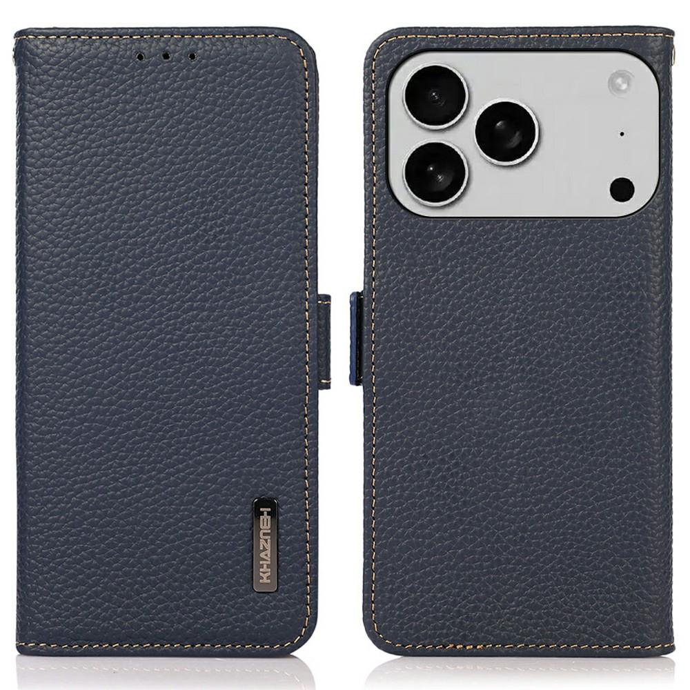 KHAZNEH for iPhone 17 Pro Max Phone Case RFID Blocking Wallet Litchi Texture Genuine Cow Leather Cover