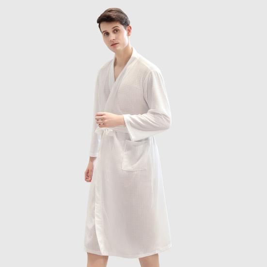 Мужской халат вафельный длинный стиль однотонный тонкий мягкий пижама свободный кардиган мужской