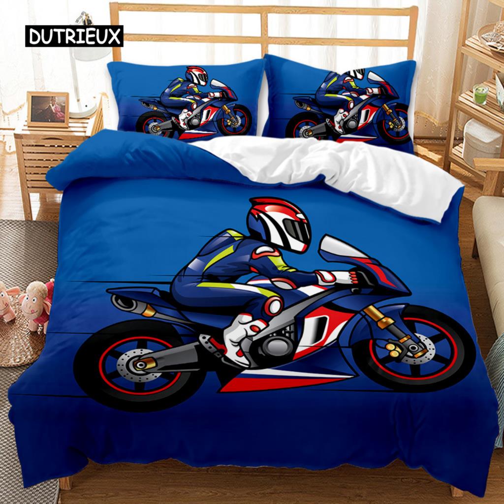 Комплект постельного белья для мотоцикла размера King Size, красно-черный комплект постельного белья для мотоцикла из микрофибры для мальчиков с экстремальной спортивной тематикой