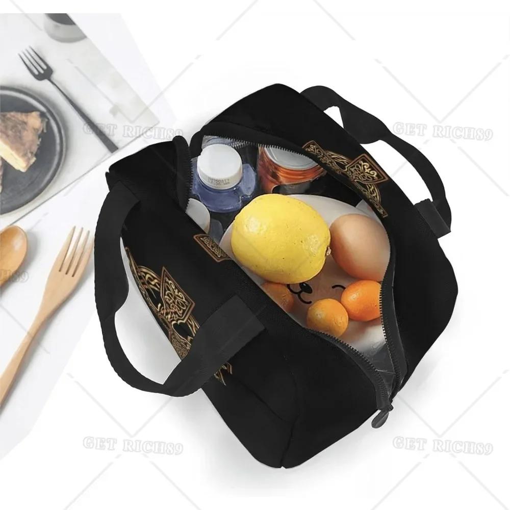Портативная сумка для ланча Irish Cross из алюминиевой фольги с утолщенной изоляцией черного цвета для женщин и мужчин, многоразовая коробка с карманом для работы в офисе