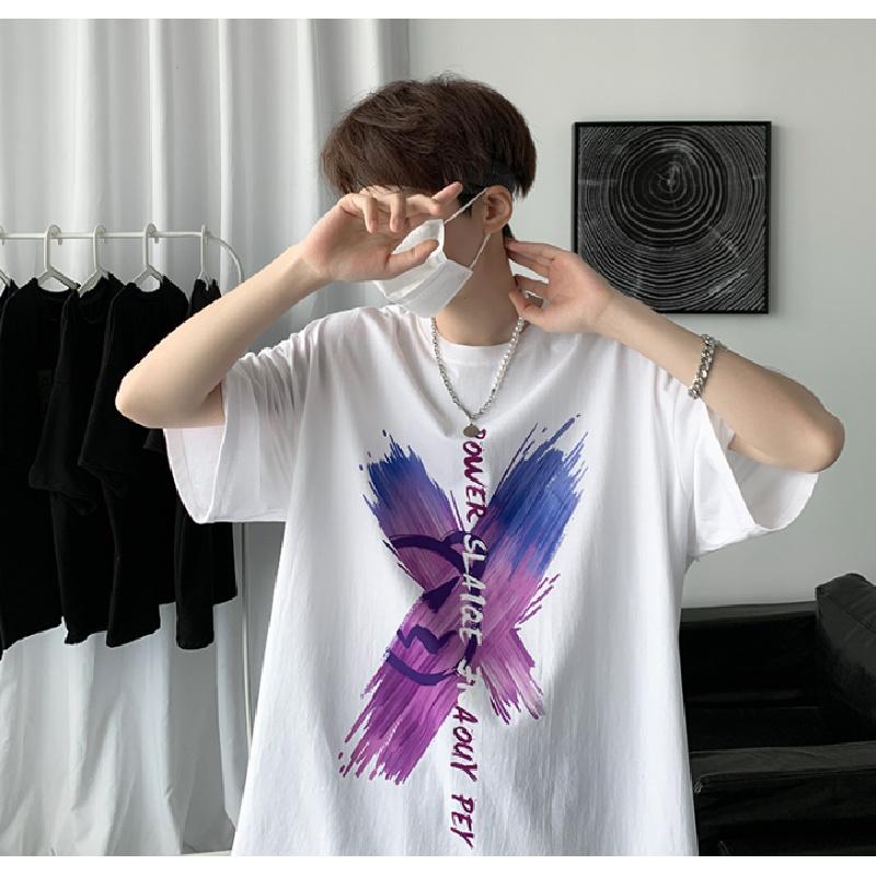 Мужские футболки с коротким рукавом с буквенным графическим принтом, модные брендовые футболки для мужчин, мужская одежда, повседневная футболка, мужские летние топы в корейском стиле ретро для мужчин