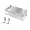 Bathroom Storage Rack Shelf Punch Free with 2 Hooks Stainless Steel Multipurpose for Hotel