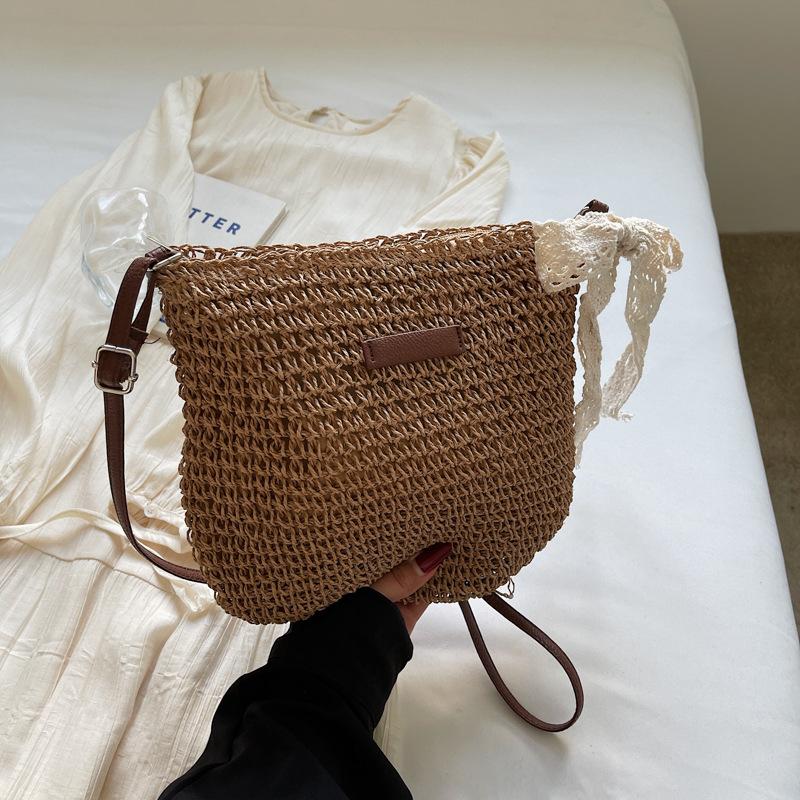 Crossbody Woven Straw Woven Bag for Women with Large Capacity New Summer Versatile Bucket Bag Seaside Vacation Beach Bag