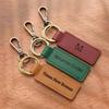 Retro PU Leather Keychain with Double Ring & Metal Pendant