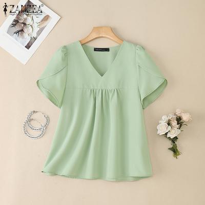 Женская летняя повседневная блузка с V-образным вырезом и коротким рукавом