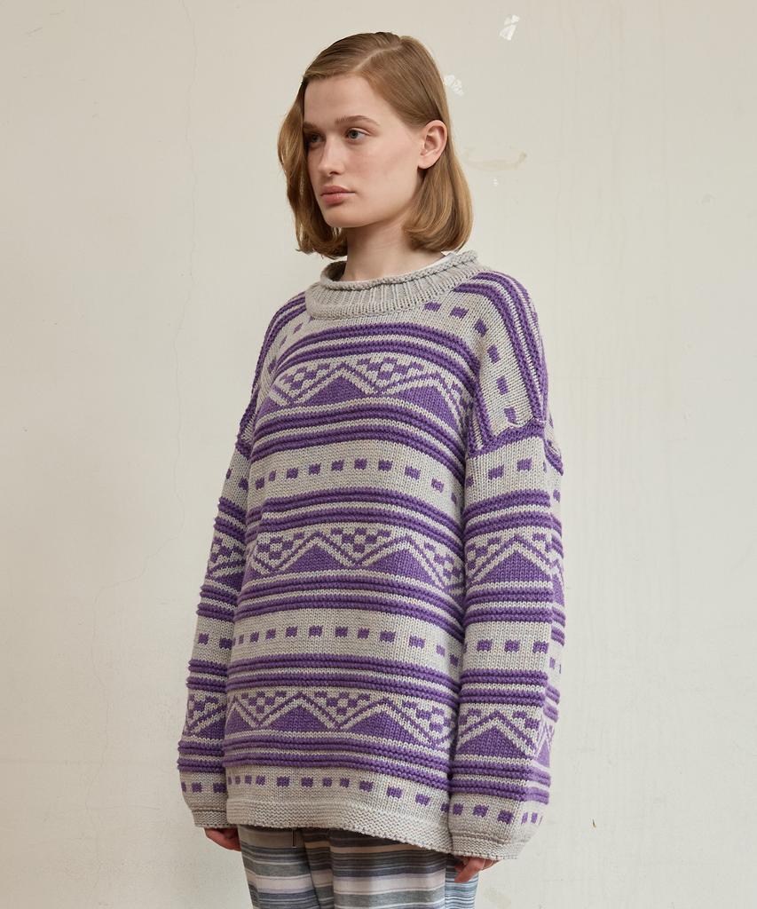FUNFROMFUN Норвежский свитер с узором Fair Isle, Фиолетовый