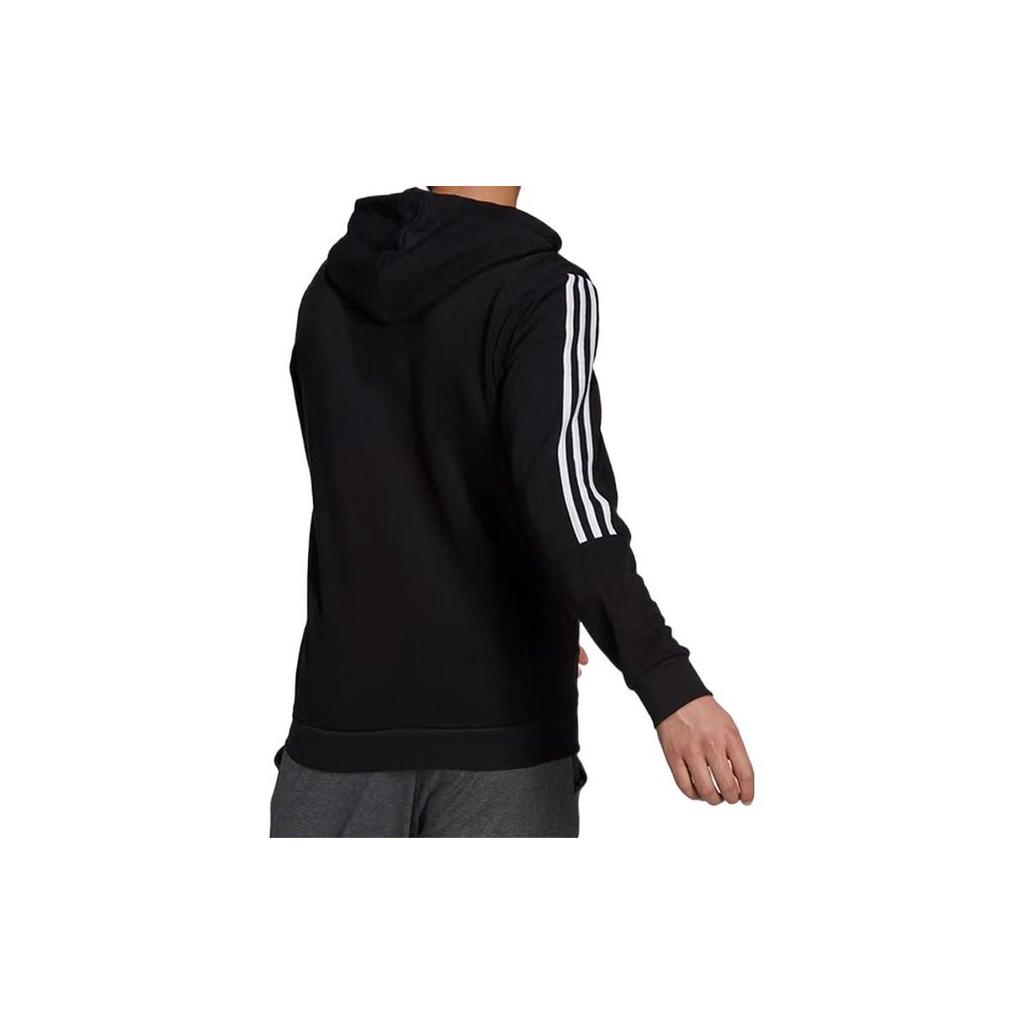 Adidas Essentials Logo Print Drawstring Hooded Sports Jacket Men Outerwear Black GK9585