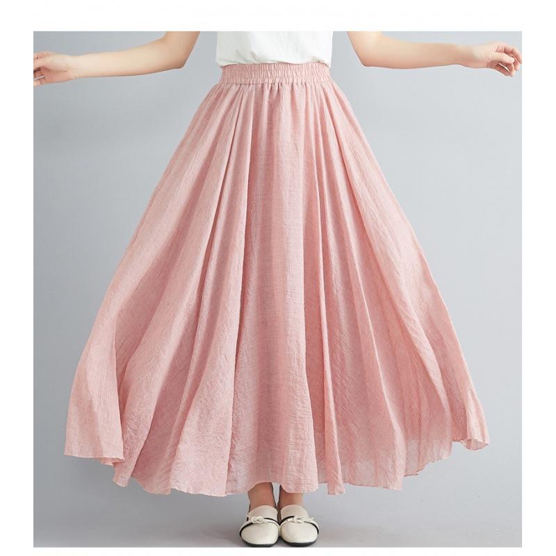 Юбка Mori Girl Artistic Plus Size из хлопка и льна, свободная талия, льняная юбка А-силуэта, длинная однотонная юбка в этническом стиле, большая юбка-свитер