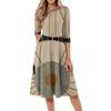 Women's Casual Fashion Round Neck Three-quarter Sleeve Floral Print Midi Dress